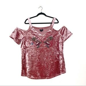 Nordstrom Blu Pepper Pink Velvet Cold Shoulder Top